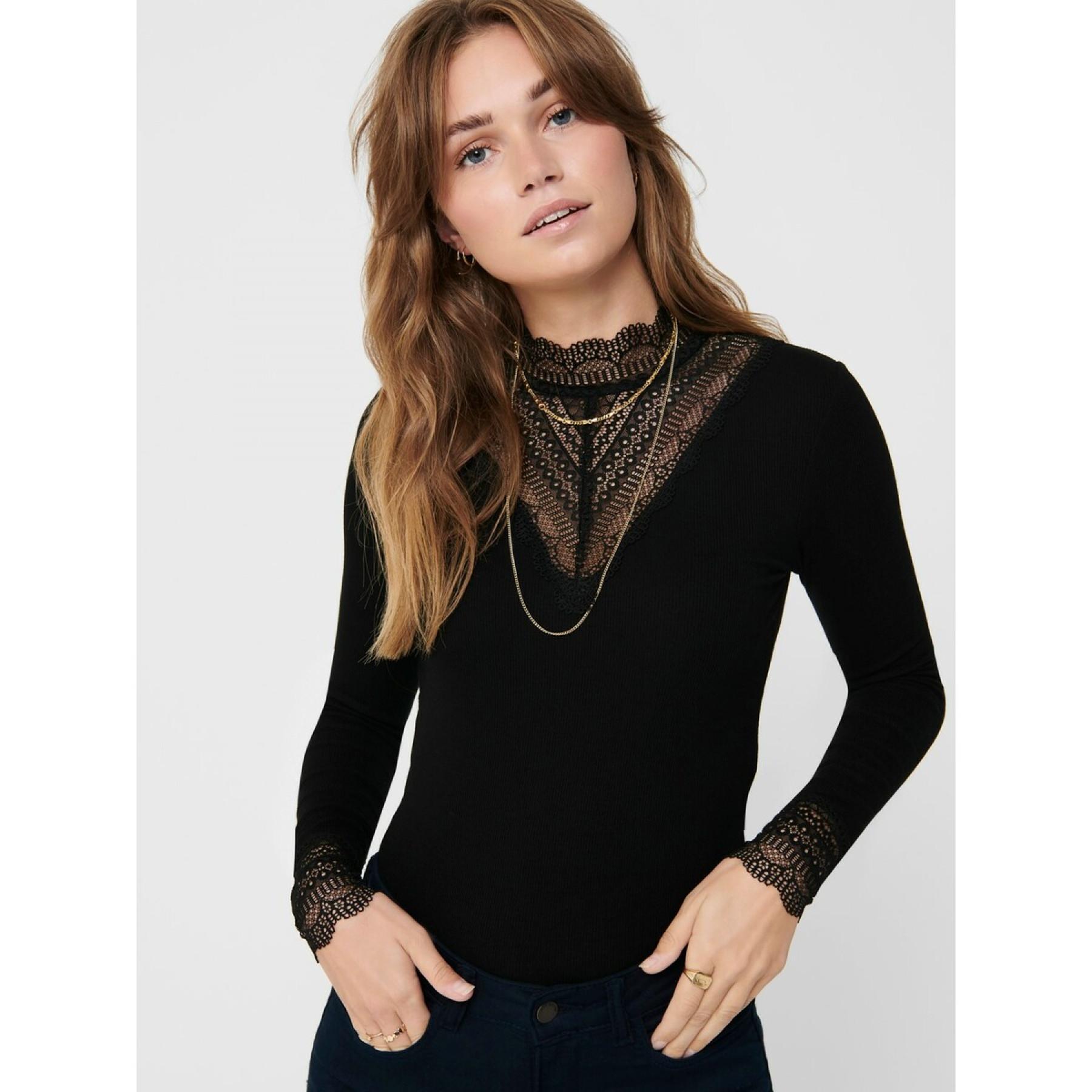 Top donne Only Tilde manches longues col montant lace