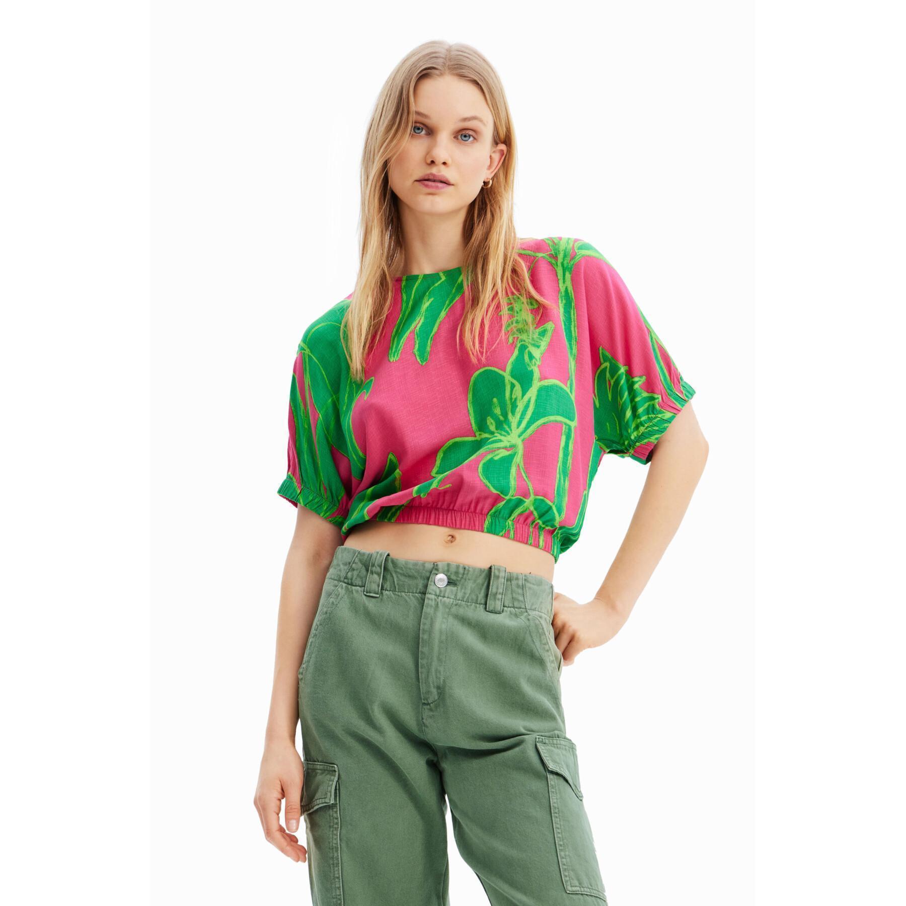 T-shirt court tropicale plissettato donna Desigual
