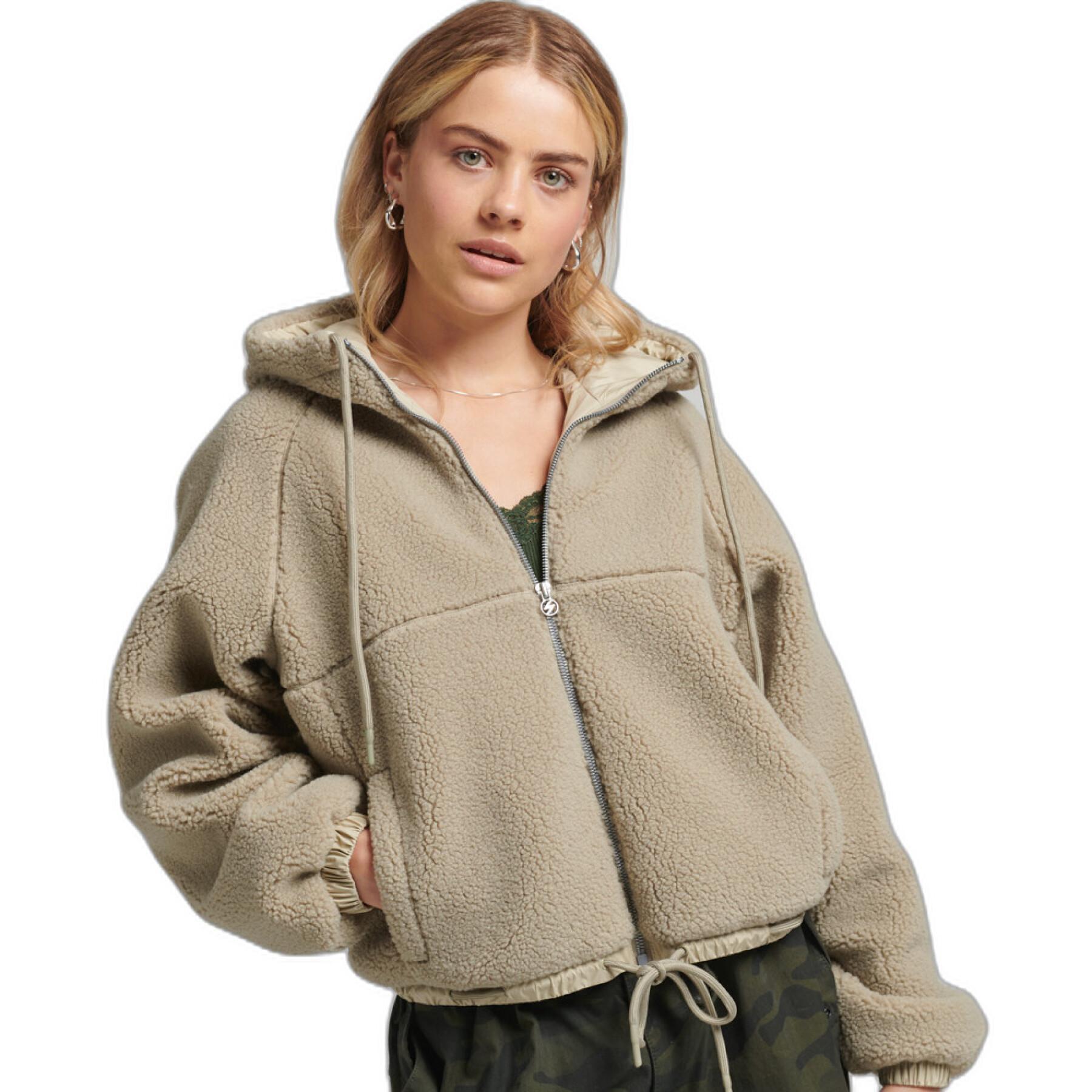 Sweatshirt felpa in pelle di lana da donna con cappuccio e zip Superdry