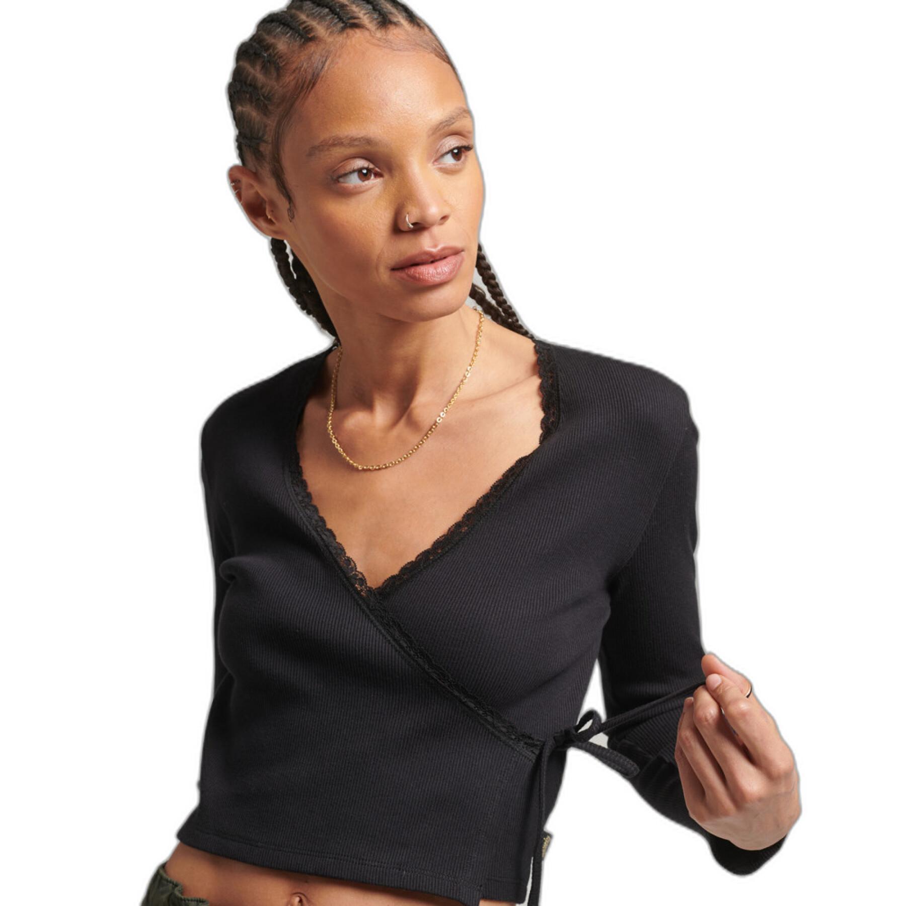 T-shirt donna in cotone biologico a maniche lunghe avvolgenti Superdry