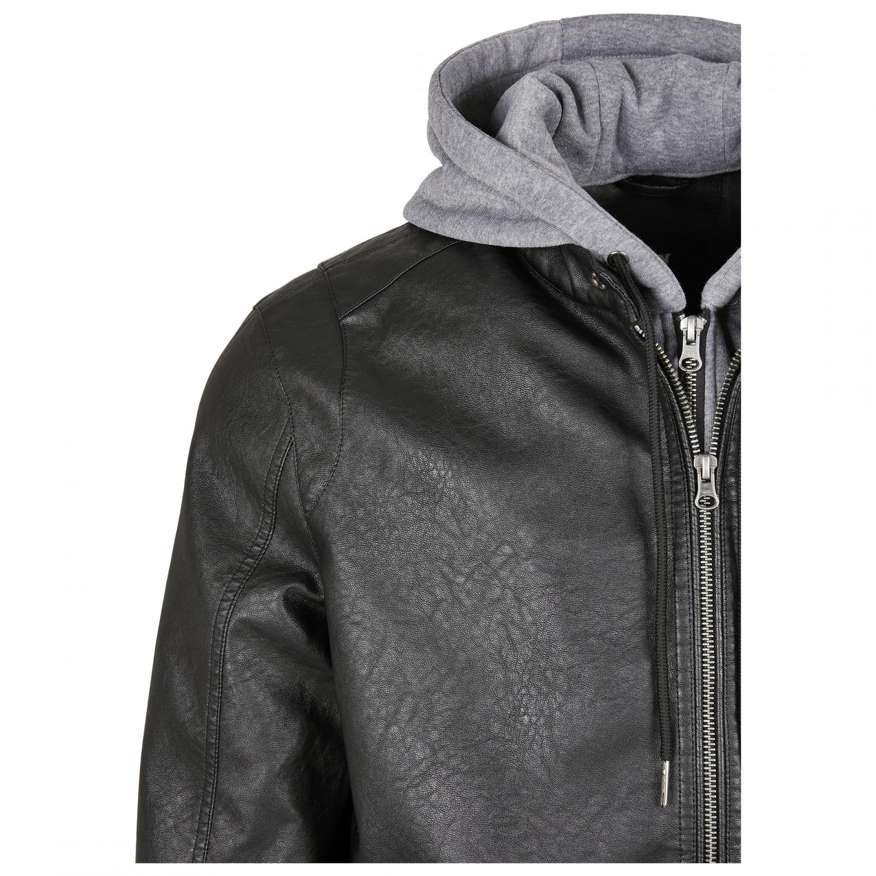 Giacca con cappuccio Urban Classics fleece fake leather