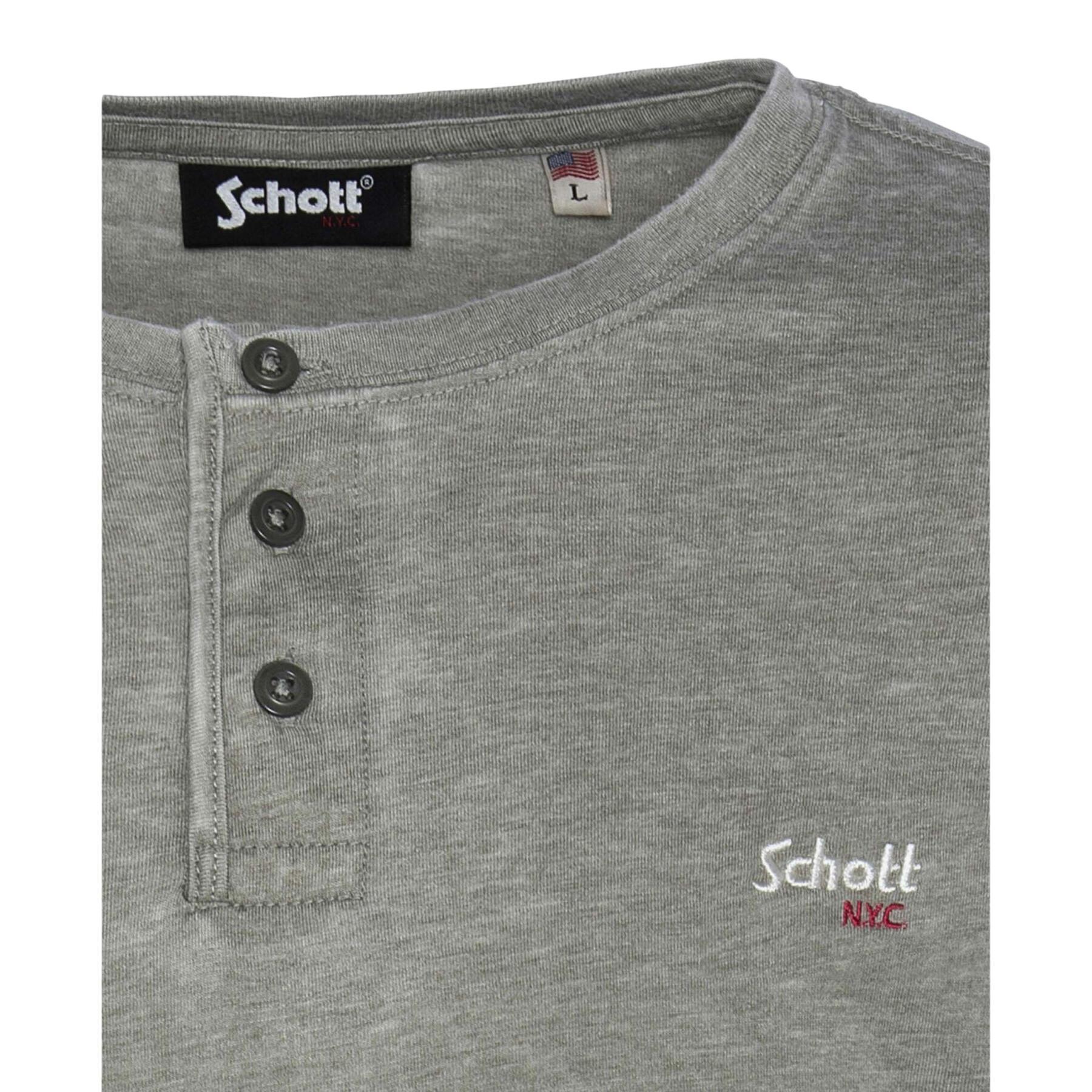 Maglietta a maniche lunghe con colletto tunisino e ricamo sul petto Schott
